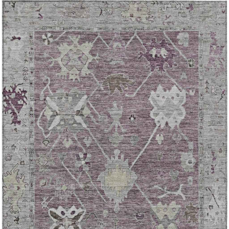 8' X 10' Merlot And Gray Tribal Washable Indoor Outdoor Area Rug