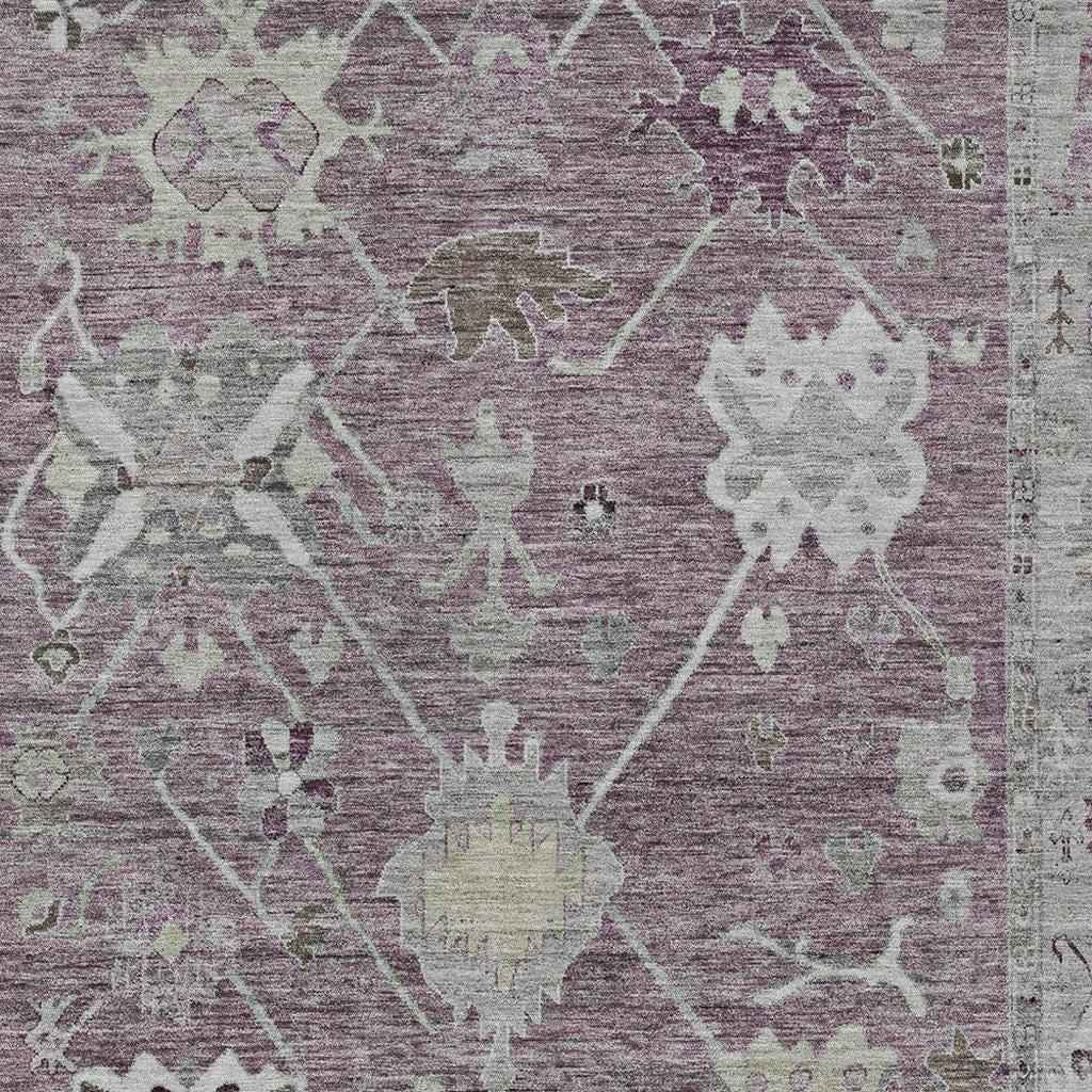 8' X 10' Merlot And Gray Tribal Washable Indoor Outdoor Area Rug