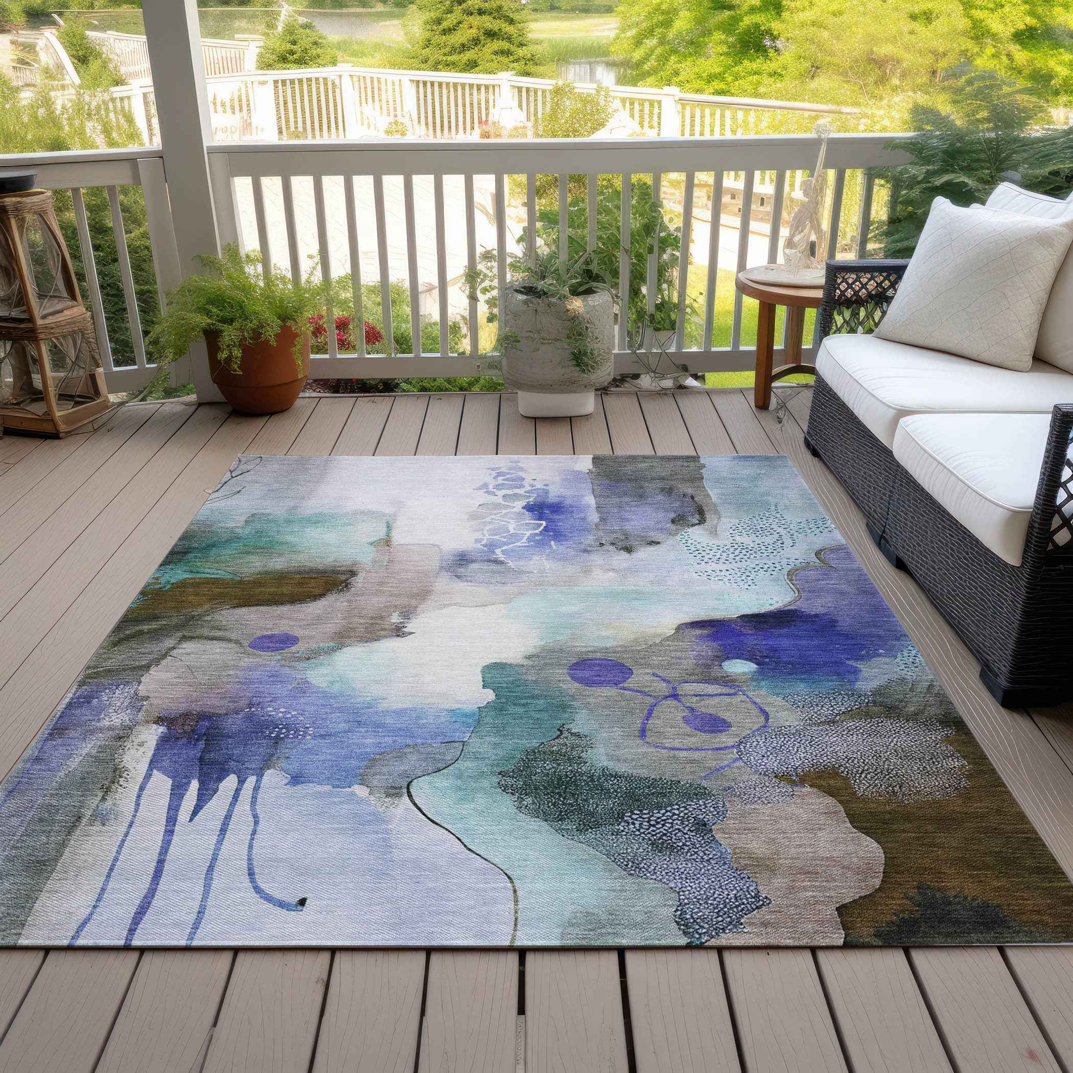 9' X 12' Brown Purple And Ivory Abstract Washable Indoor Outdoor Area Rug