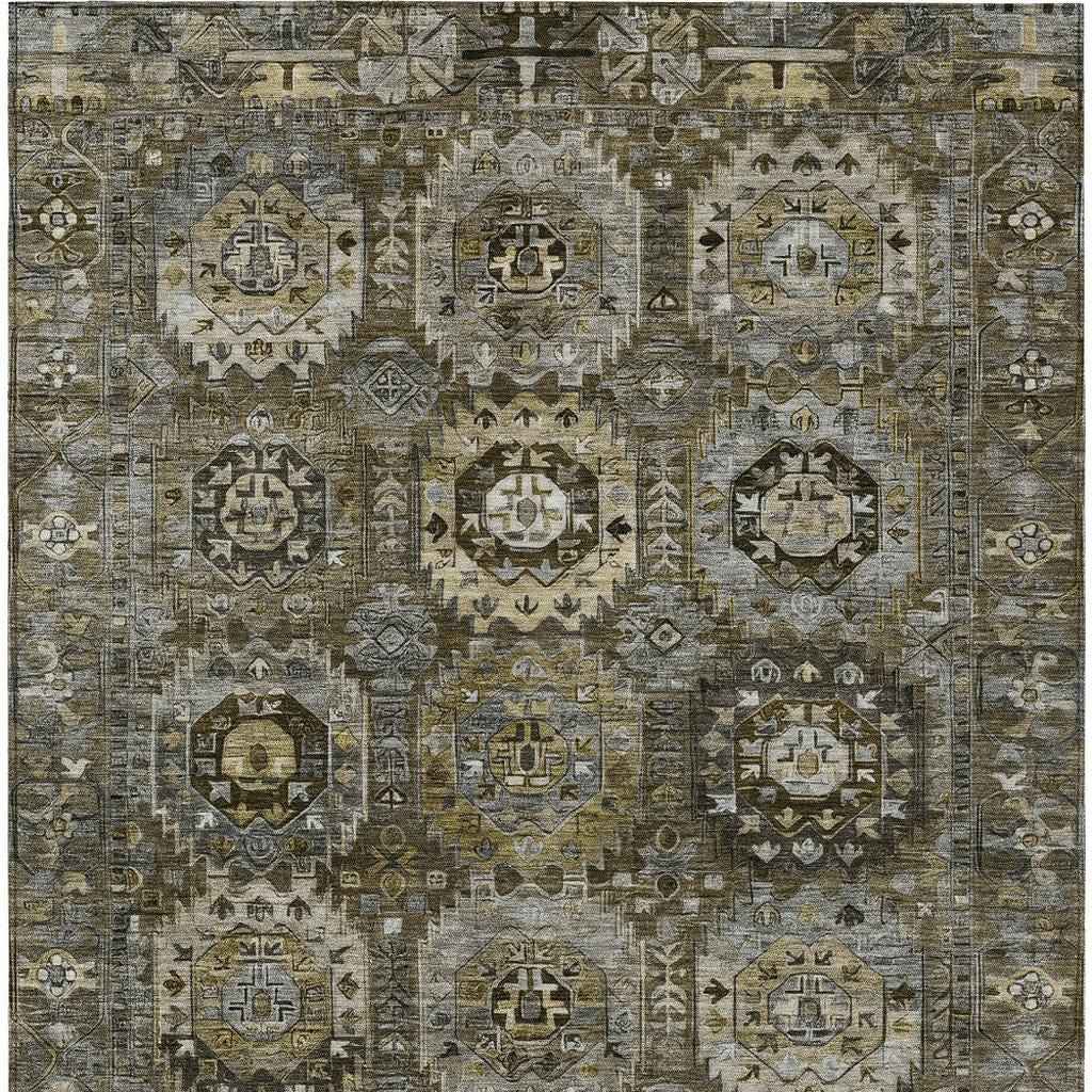3' X 5' Brown Charcoal And Beige Medallion Washable Indoor Outdoor Area Rug