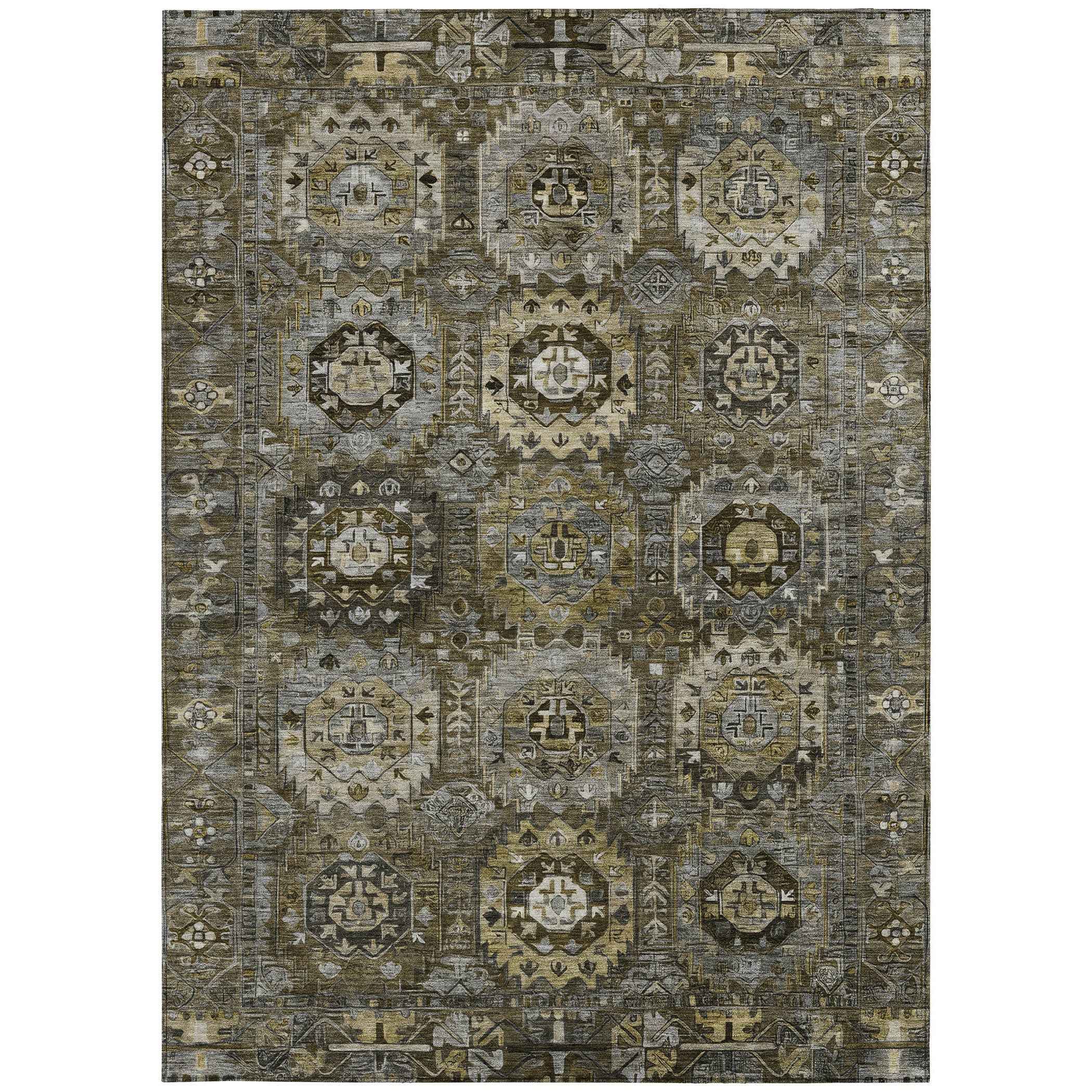 3' X 5' Brown Charcoal And Beige Medallion Washable Indoor Outdoor Area Rug