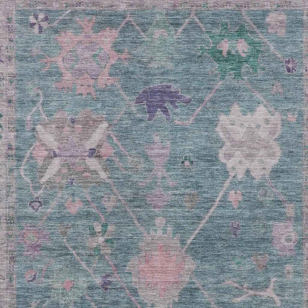 9' X 12' Green And Purple Tribal Washable Indoor Outdoor Area Rug