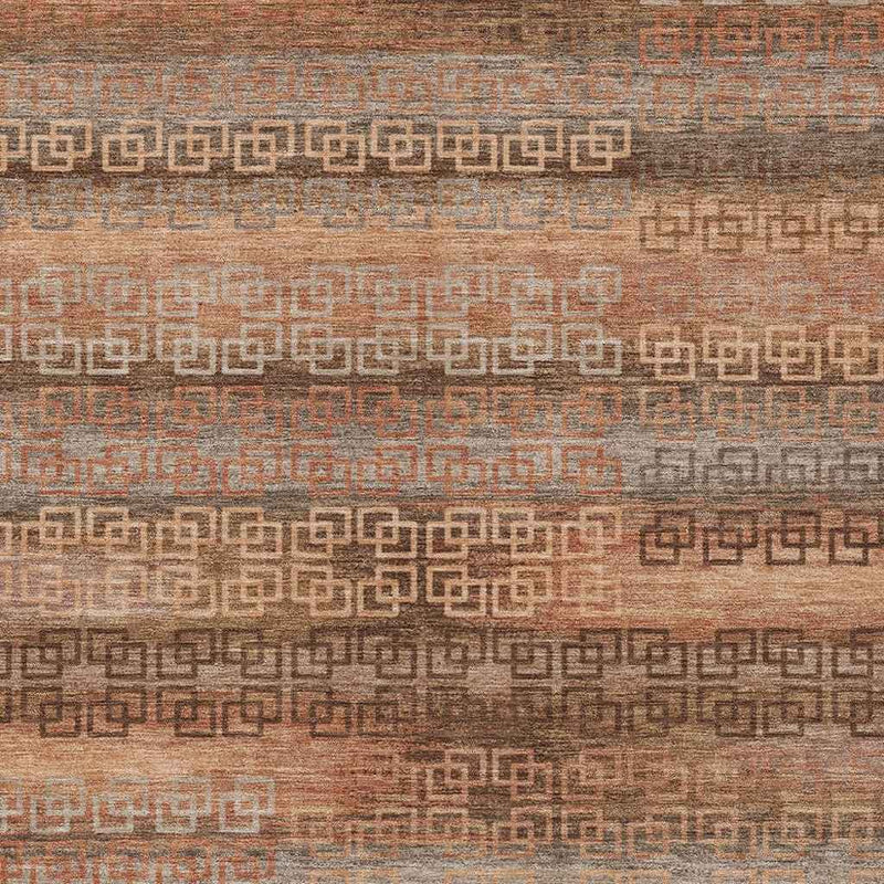 3' X 5' Copper And Peach Striped Washable Indoor Outdoor Area Rug