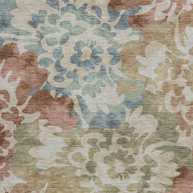 3' X 5' Rust And Beige Floral Washable Indoor Outdoor Area Rug