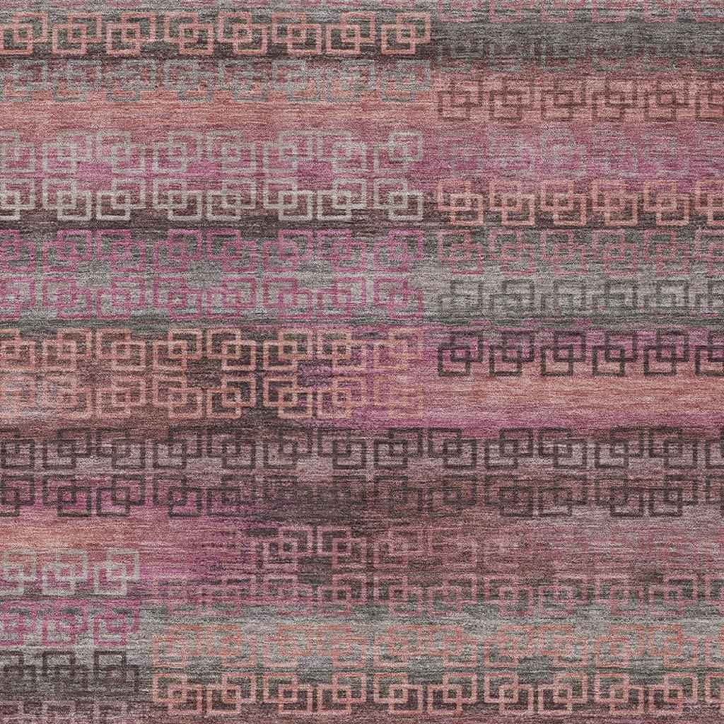 9' X 12' Pink And Gray Striped Washable Indoor Outdoor Area Rug