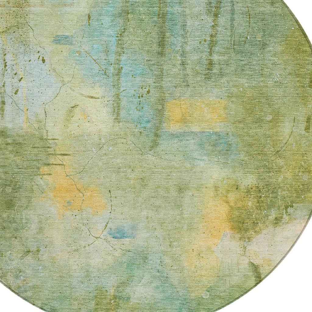 8' Sage And Gold Round Abstract Washable Indoor Outdoor Area Rug