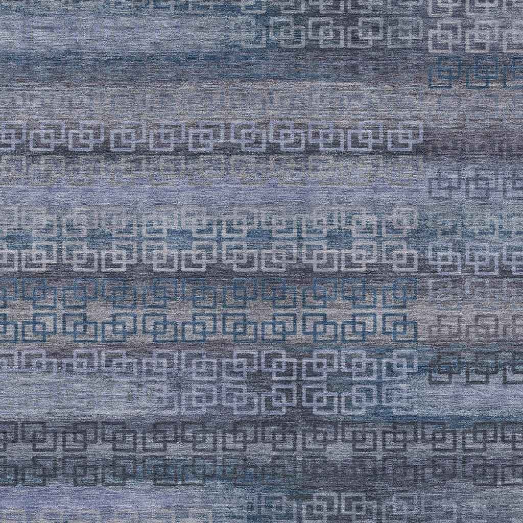 5' X 8' Taupe And Blue Striped Washable Indoor Outdoor Area Rug