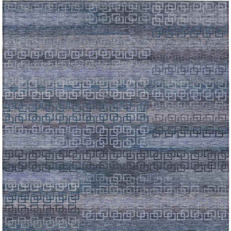 5' X 8' Taupe And Blue Striped Washable Indoor Outdoor Area Rug