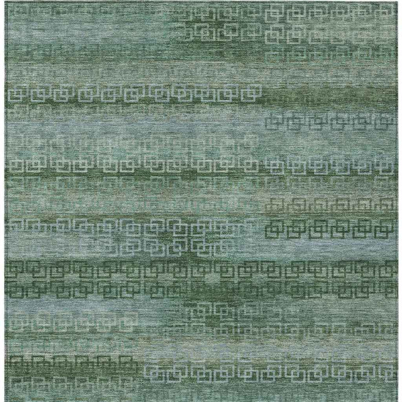 3' X 5' Artichoke Green And Sage Striped Washable Indoor Outdoor Area Rug