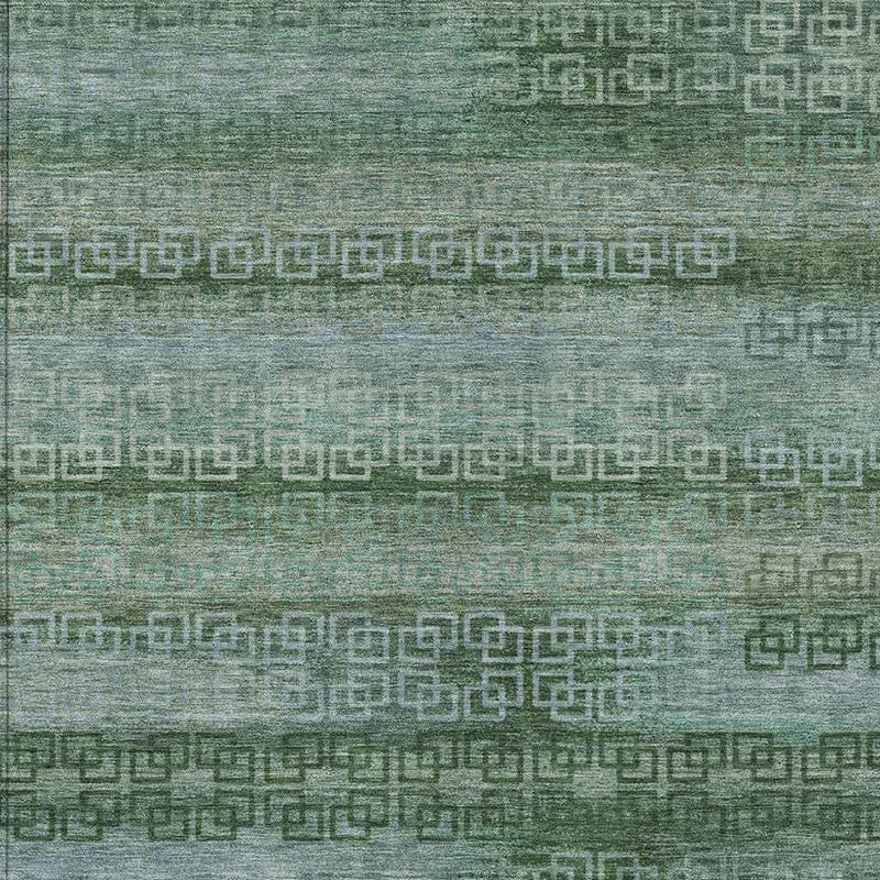 3' X 5' Artichoke Green And Sage Striped Washable Indoor Outdoor Area Rug