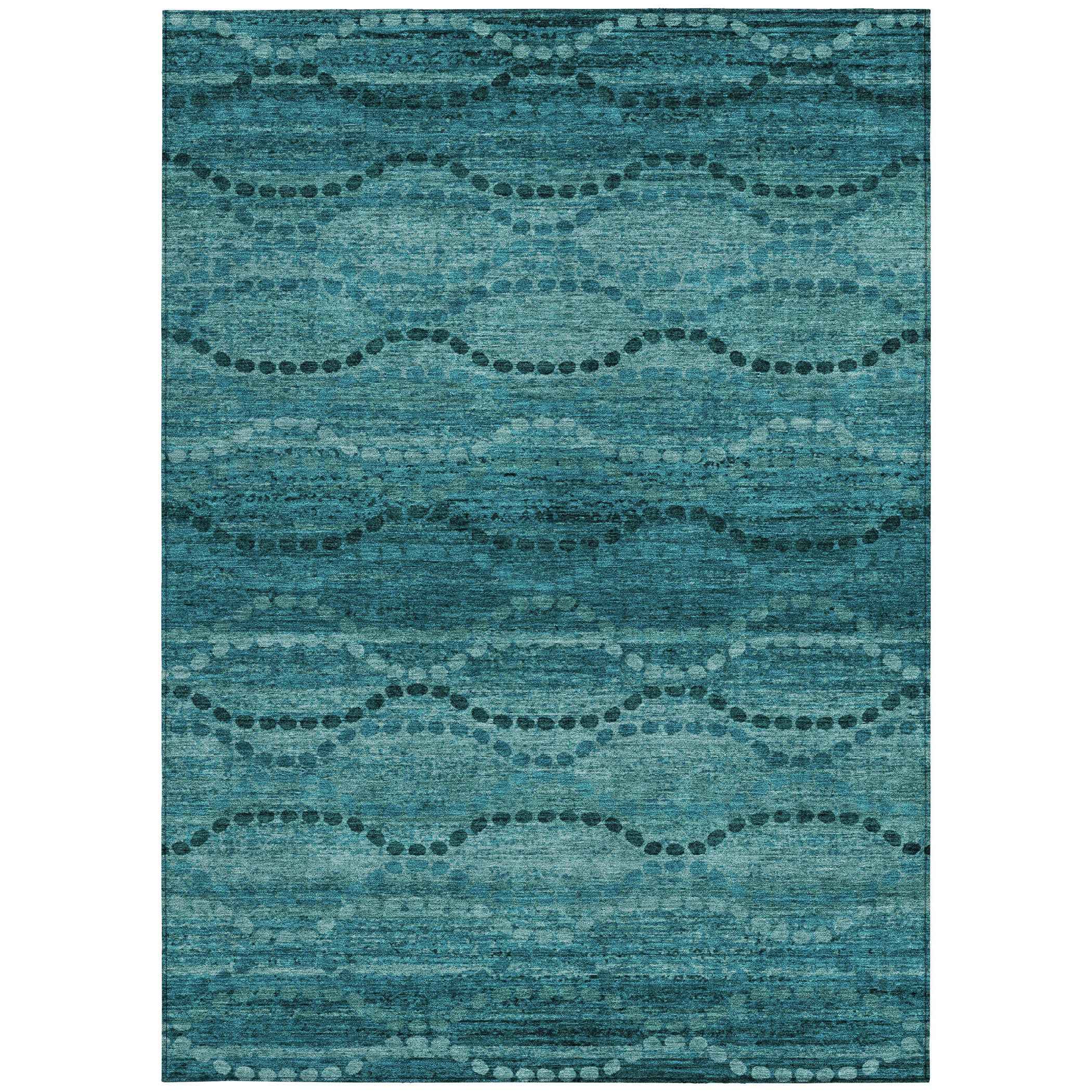 3' X 5' Turquoise And Aqua Ogee Washable Indoor Outdoor Area Rug