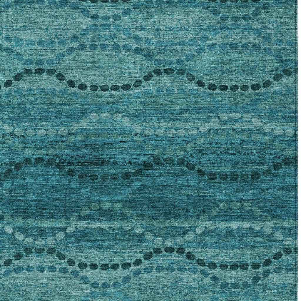 3' X 5' Turquoise And Aqua Ogee Washable Indoor Outdoor Area Rug