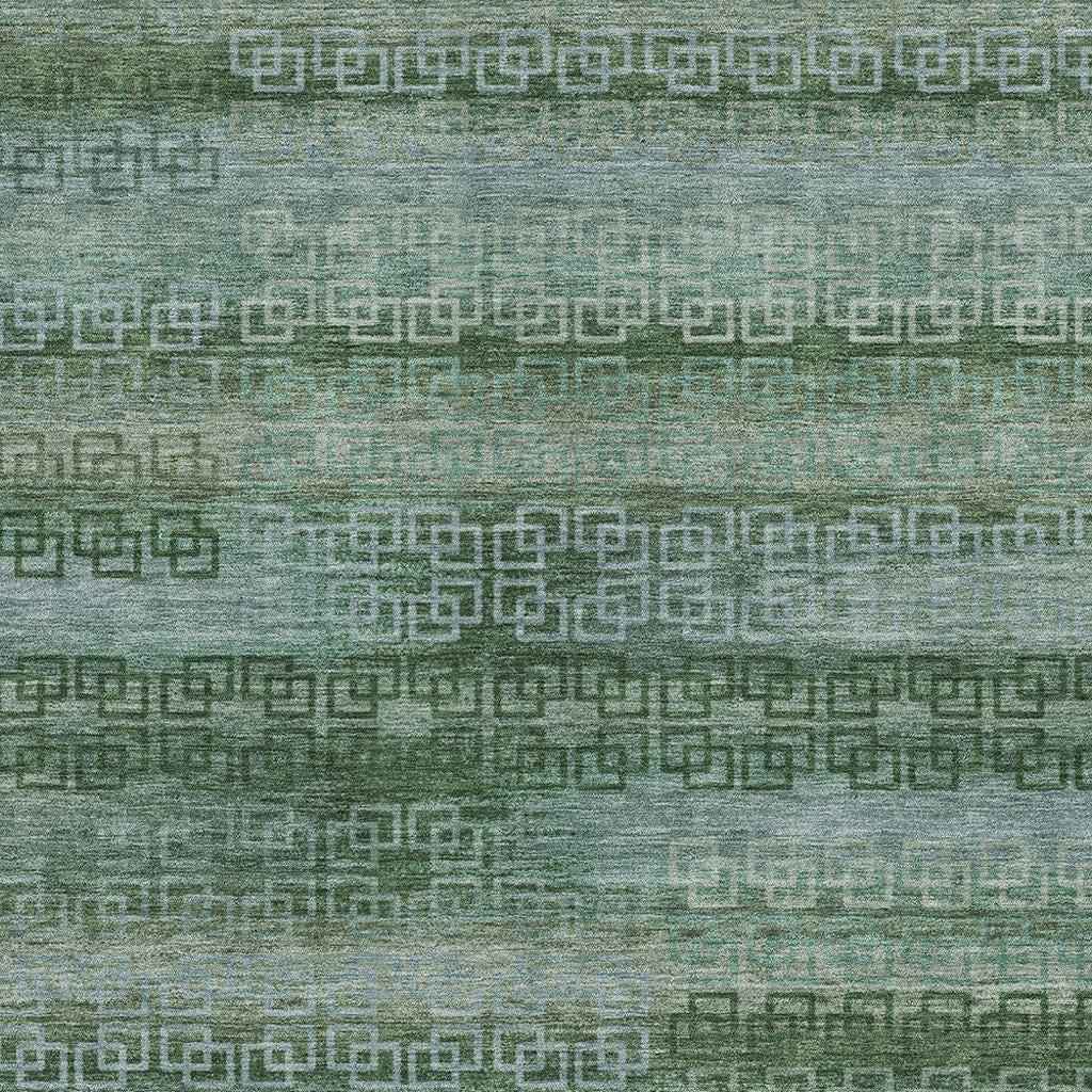 9' X 12' Artichoke Green And Sage Striped Washable Indoor Outdoor Area Rug