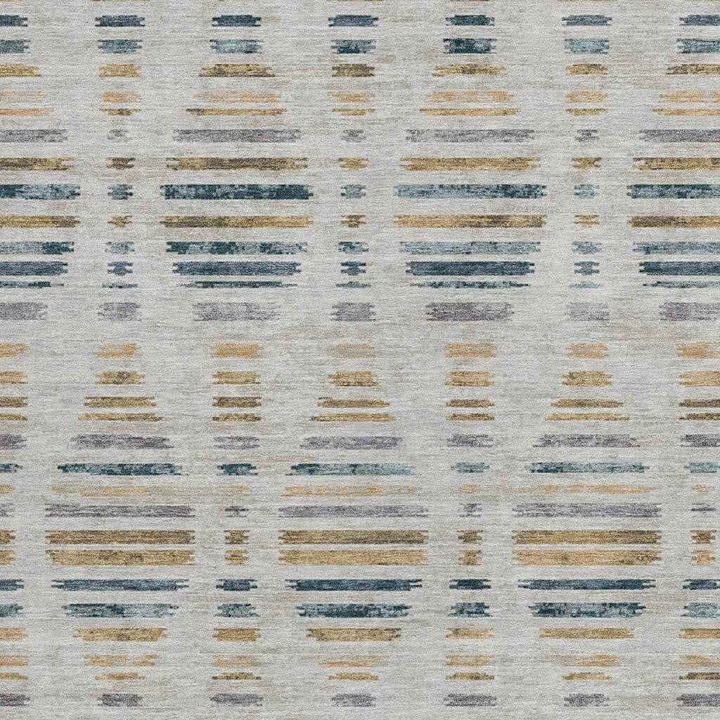 10' X 14' Linen And Navy Blue Striped Washable Indoor Outdoor Area Rug