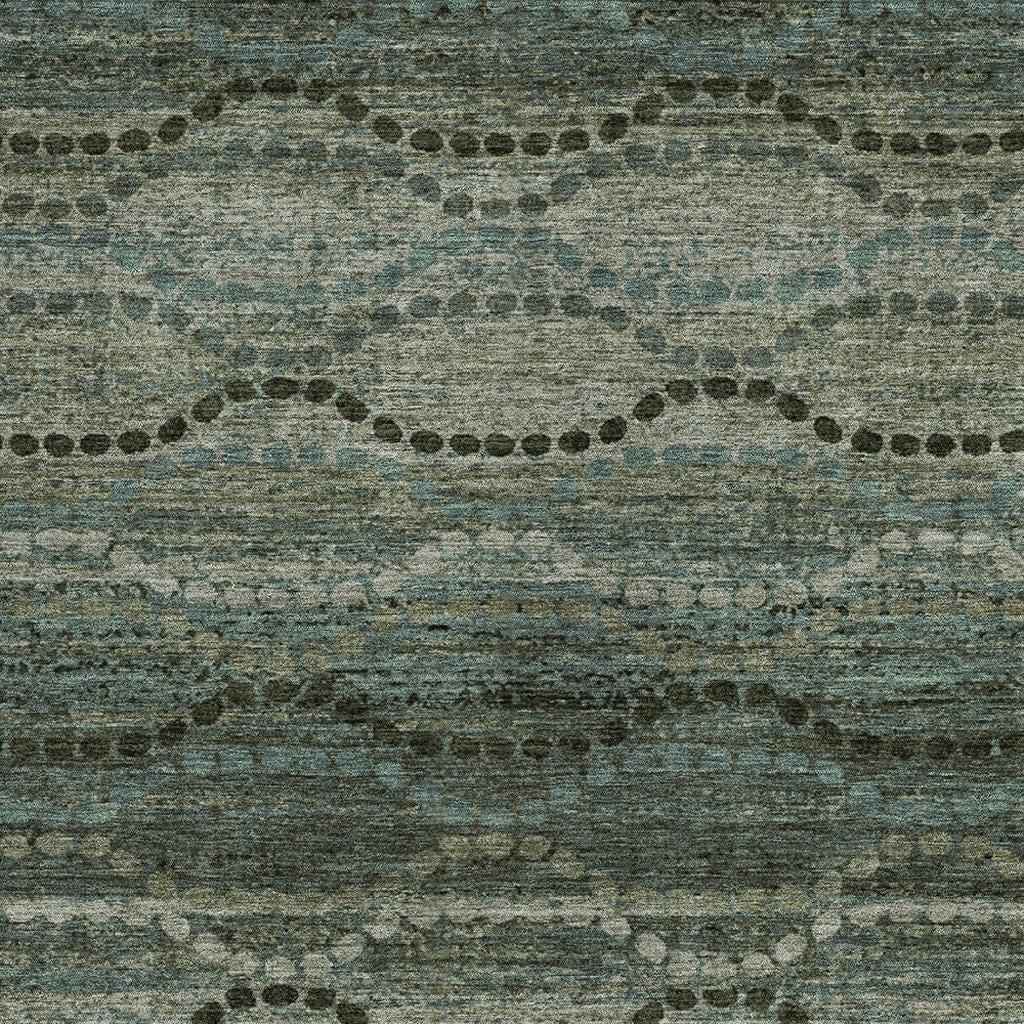 5' X 8' Artichoke Green And Gray Ogee Washable Indoor Outdoor Area Rug