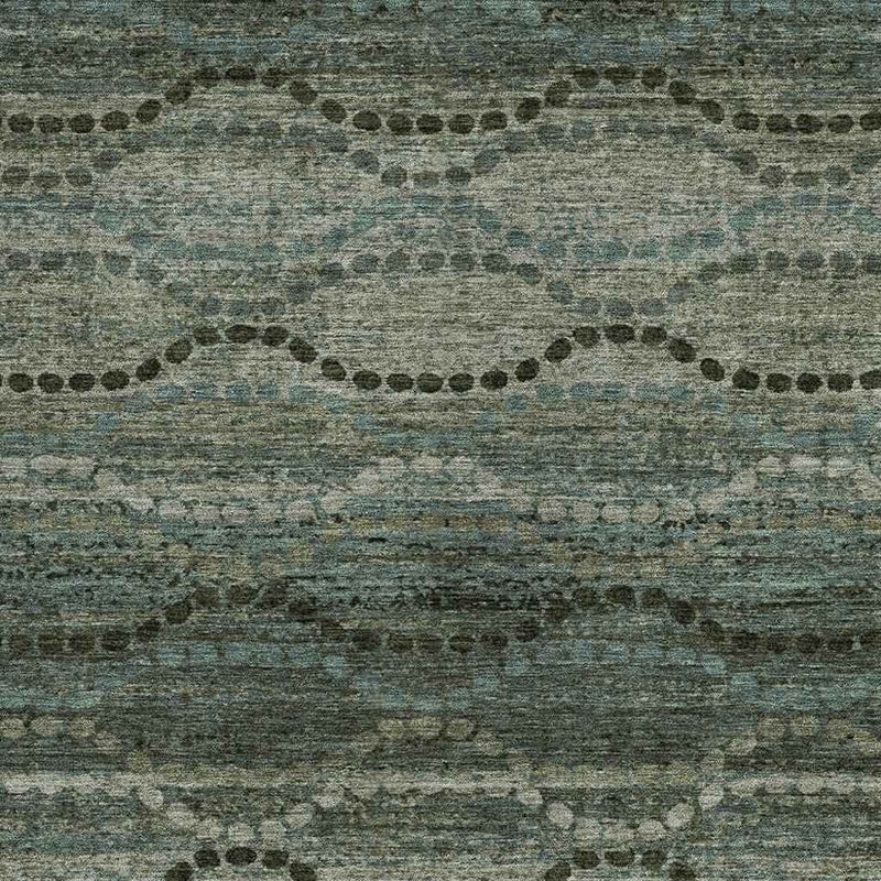 5' X 8' Artichoke Green And Gray Ogee Washable Indoor Outdoor Area Rug