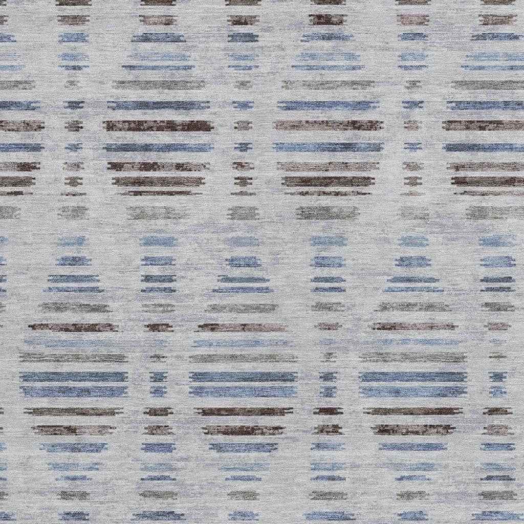 5' X 8' Beige And Denim Blue Striped Washable Indoor Outdoor Area Rug