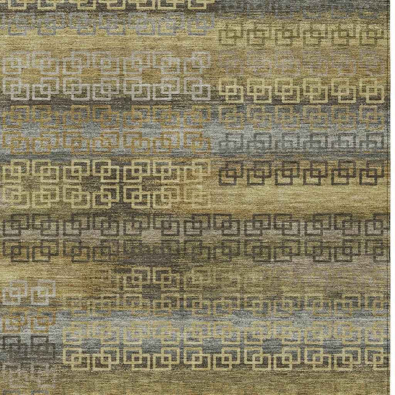 10' X 14' Wheat And Brown Striped Washable Indoor Outdoor Area Rug