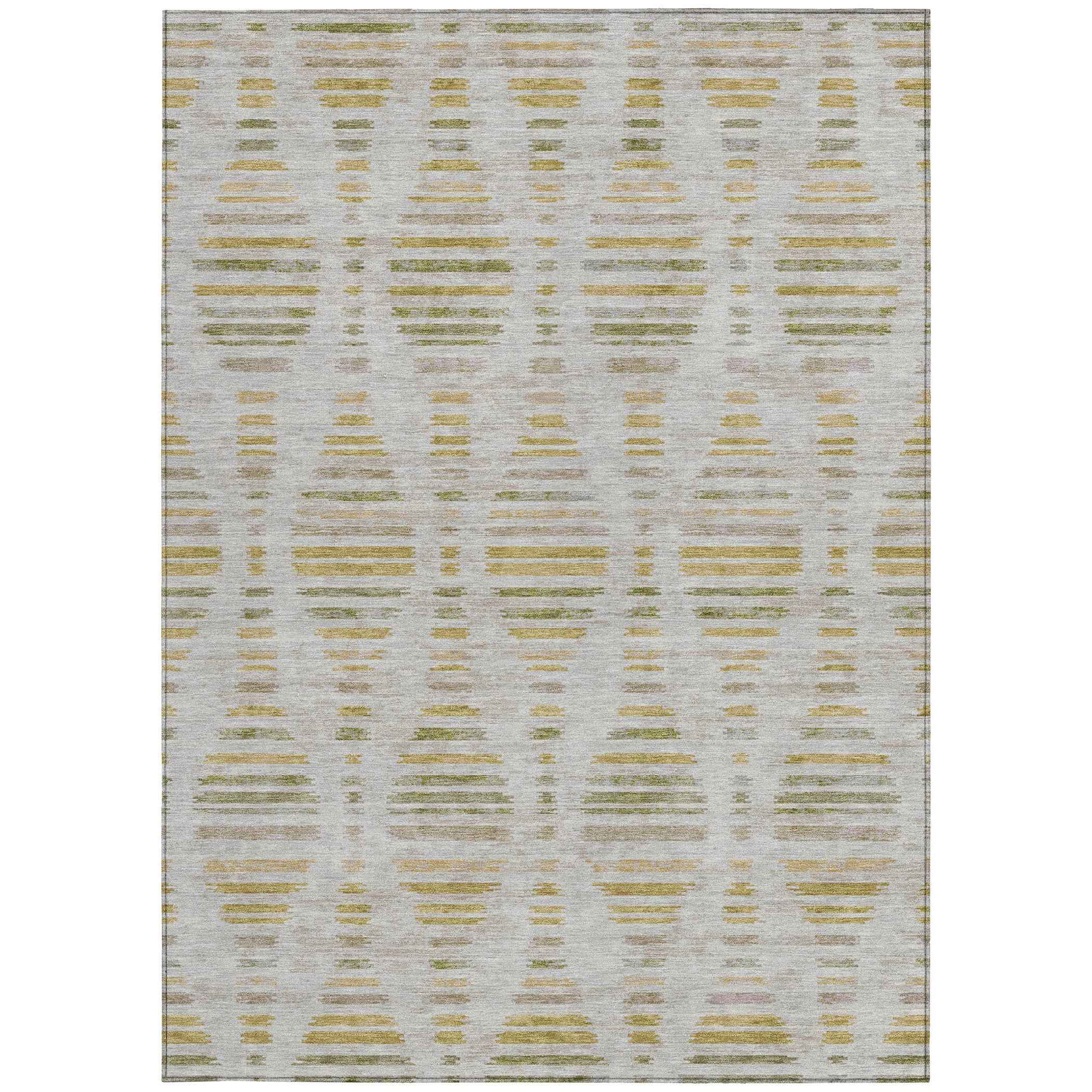 10' X 14' Ivory And Gold Striped Washable Indoor Outdoor Area Rug