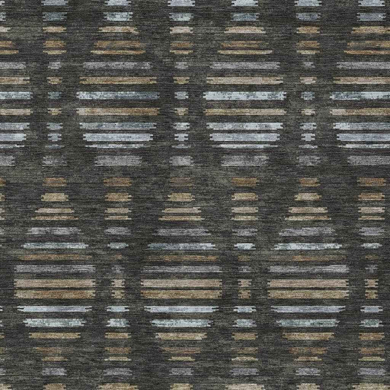 8' X 10' Coffee And Gray Striped Washable Indoor Outdoor Area Rug