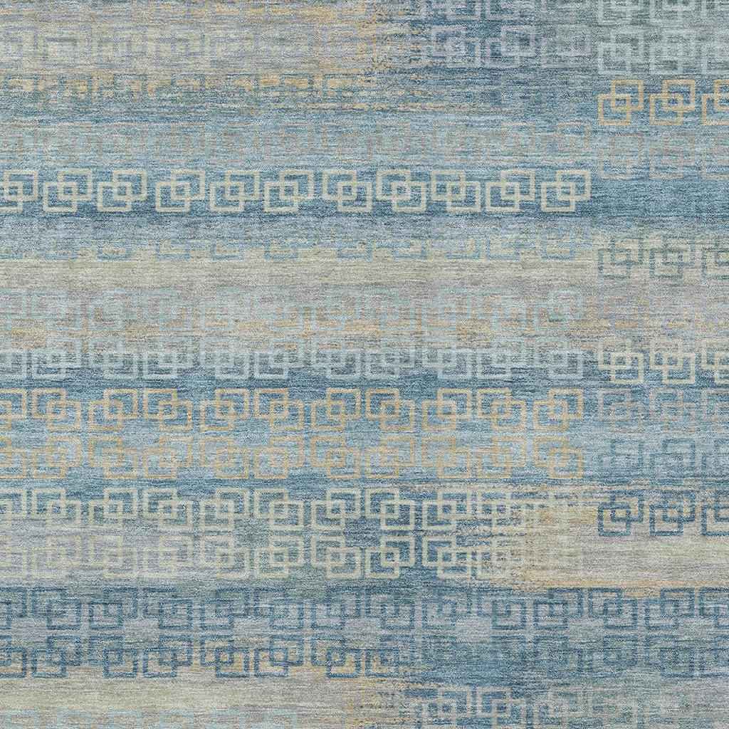 5' X 8' Teal Blue And Beige Striped Washable Indoor Outdoor Area Rug
