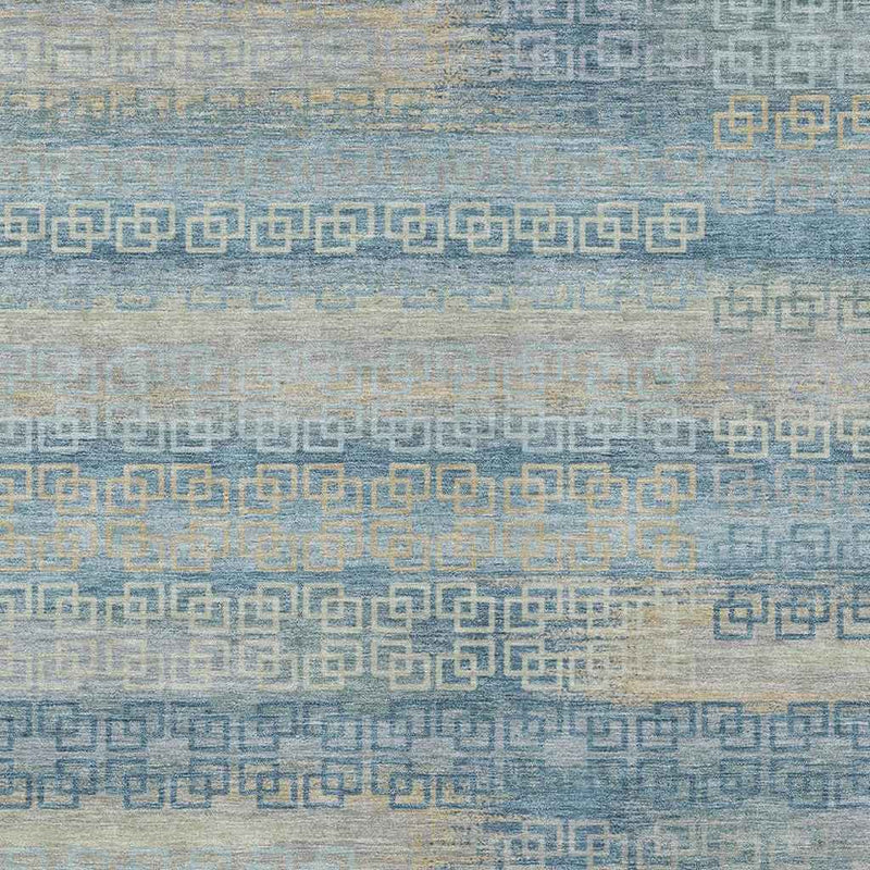5' X 8' Teal Blue And Beige Striped Washable Indoor Outdoor Area Rug