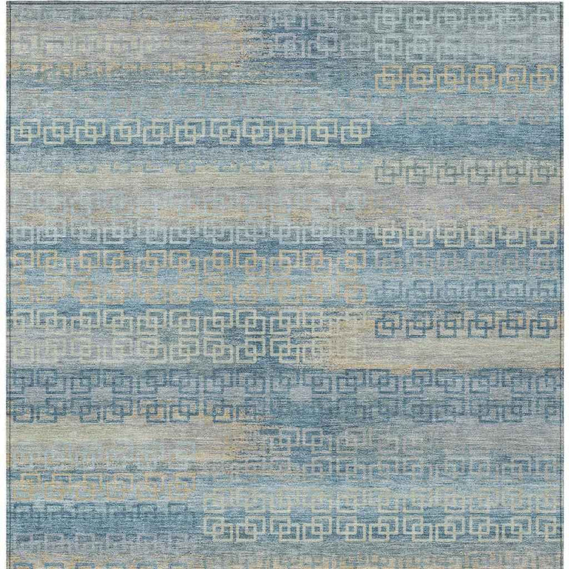 5' X 8' Teal Blue And Beige Striped Washable Indoor Outdoor Area Rug