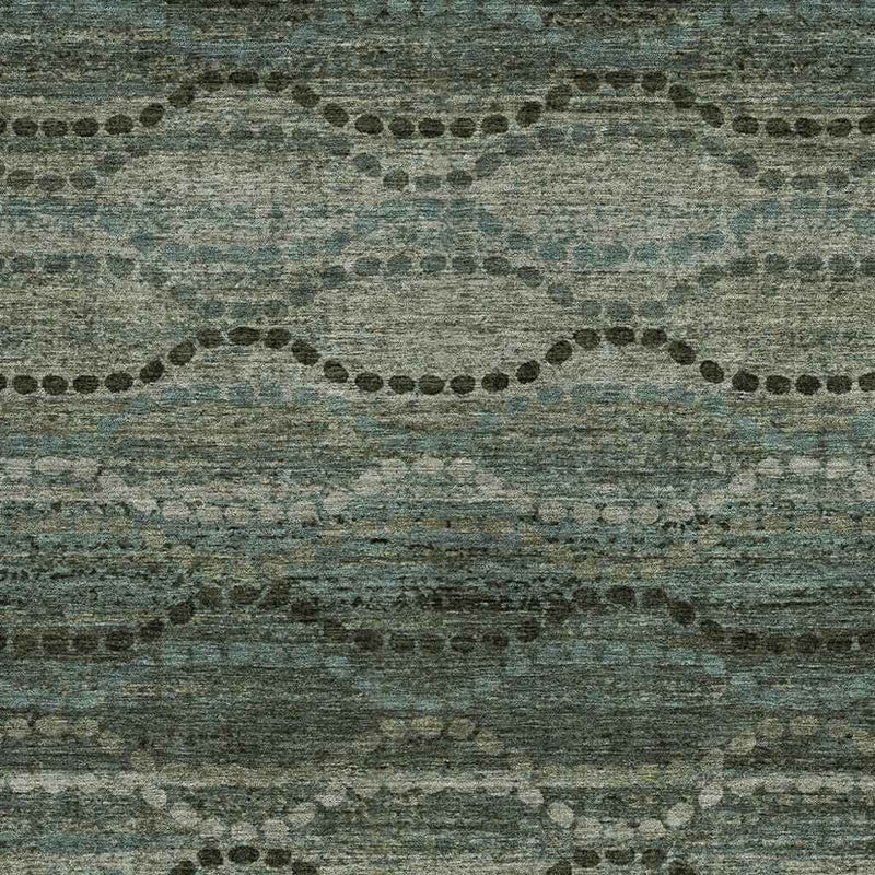 9' X 12' Artichoke Green And Gray Ogee Washable Indoor Outdoor Area Rug