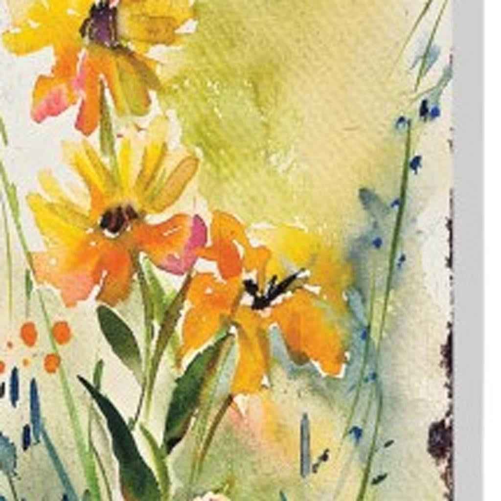 30" Green Pink White And Yellow Solid Wood Wildflowers Garden Stake