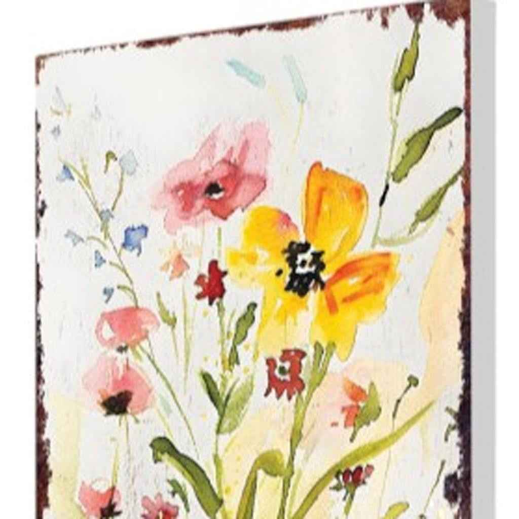 30" Green Pink White And Yellow Solid Wood Floral Bouquet Garden Stake