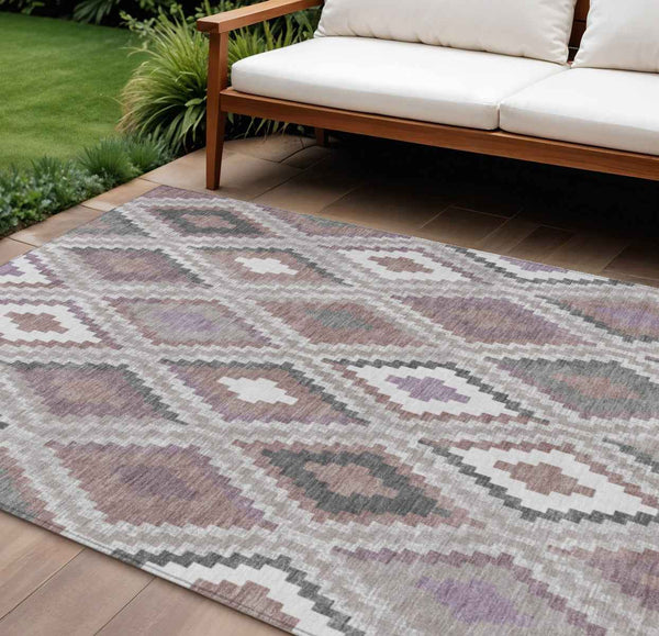 9' X 12' Blush Ivory And Gray Geometric Washable Indoor Outdoor Area Rug