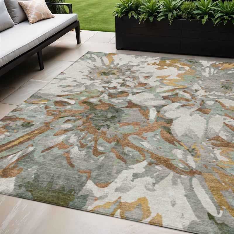 5' X 8' Copper Gray And Ivory Floral Washable Indoor Outdoor Area Rug
