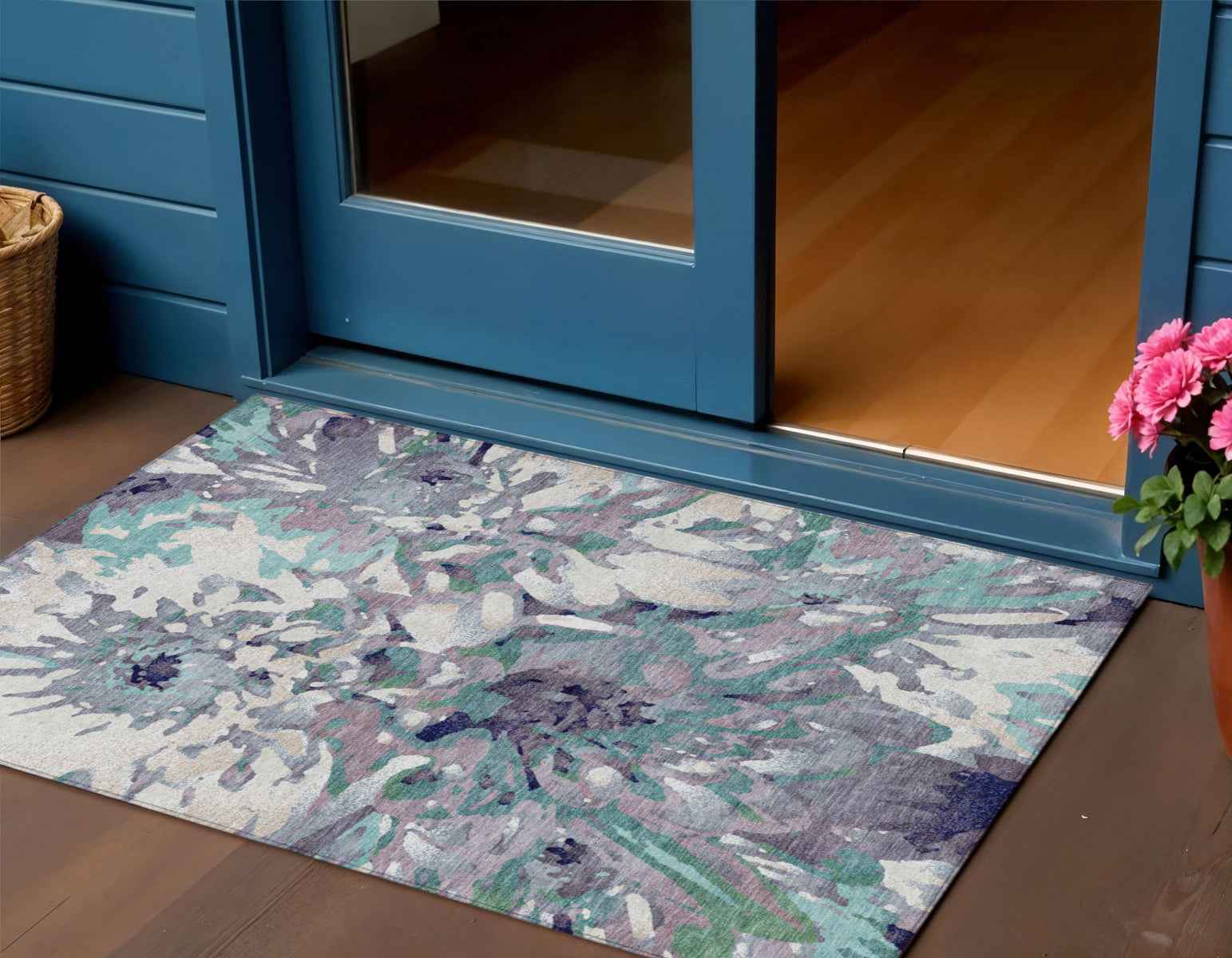 3' X 5' Lavender Gray And Ivory Floral Washable Indoor Outdoor Area Rug