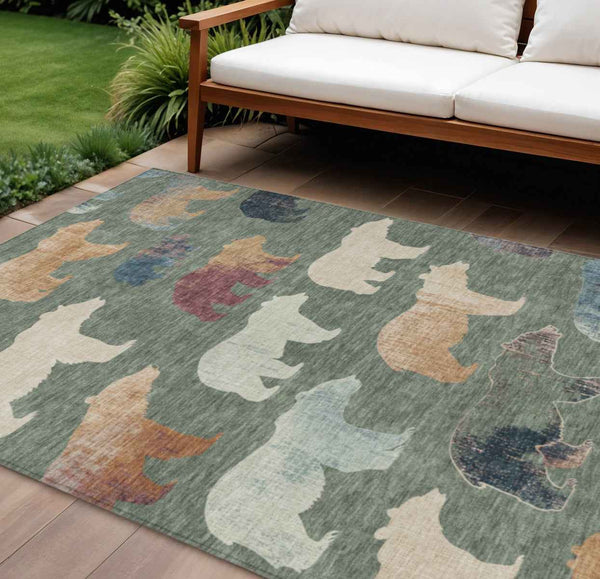 8' X 10' Green Ivory And Copper Animal Print Washable Indoor Outdoor Area Rug