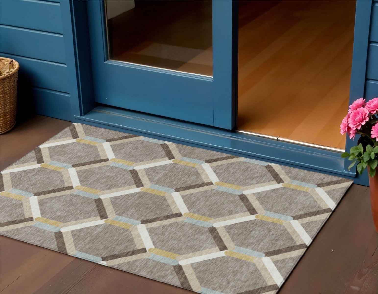 3' X 5' Brown Ivory And Beige Geometric Washable Indoor Outdoor Area Rug