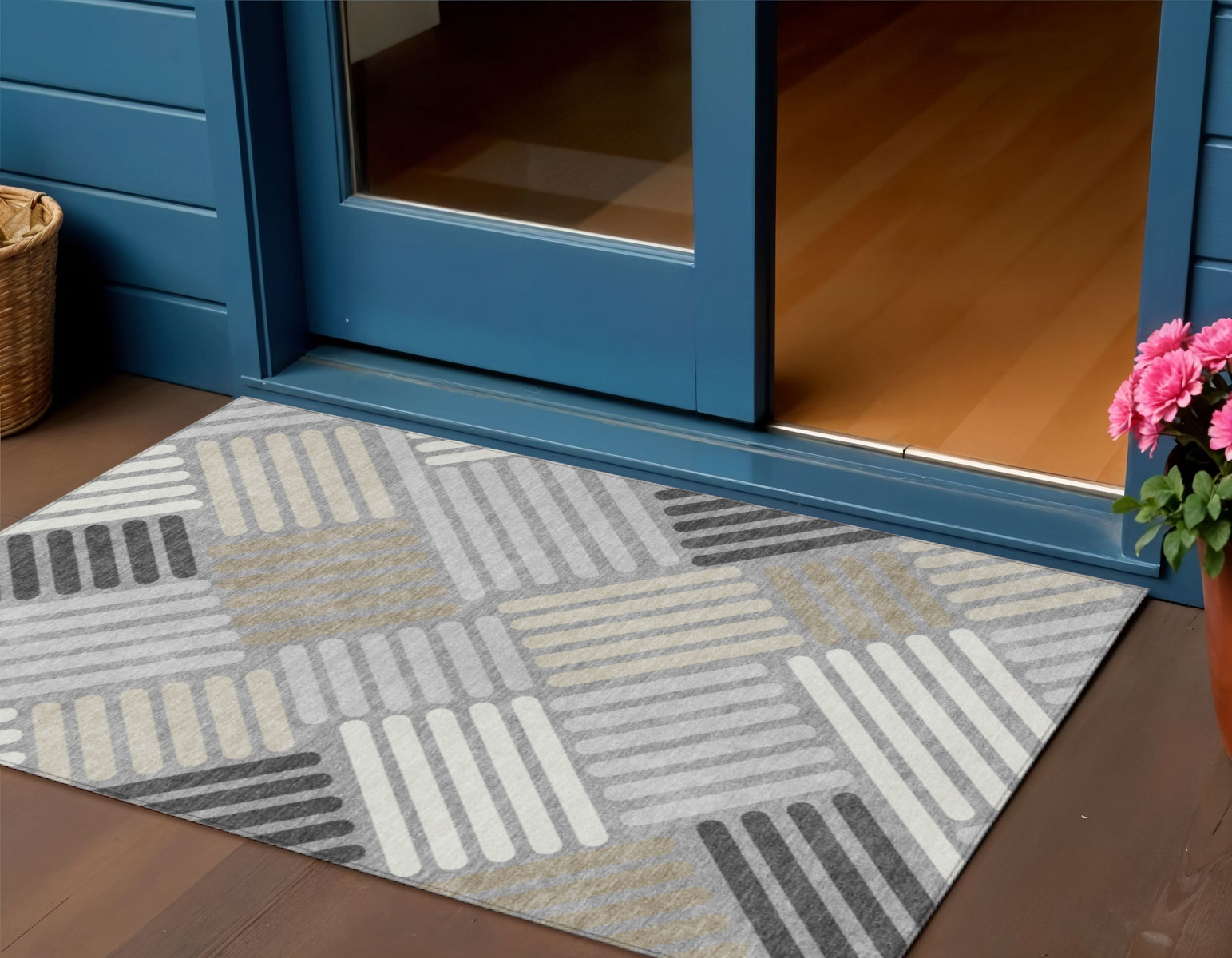 3' X 5' Gray Ivory And Tan Geometric Washable Indoor Outdoor Area Rug