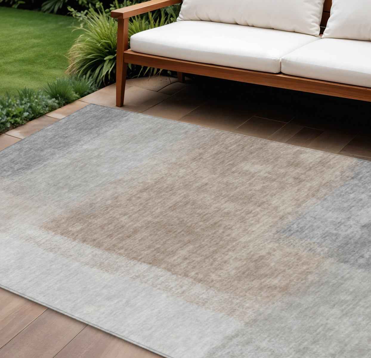8' X 10' Taupe Ivory And Gray Abstract Washable Indoor Outdoor Area Rug