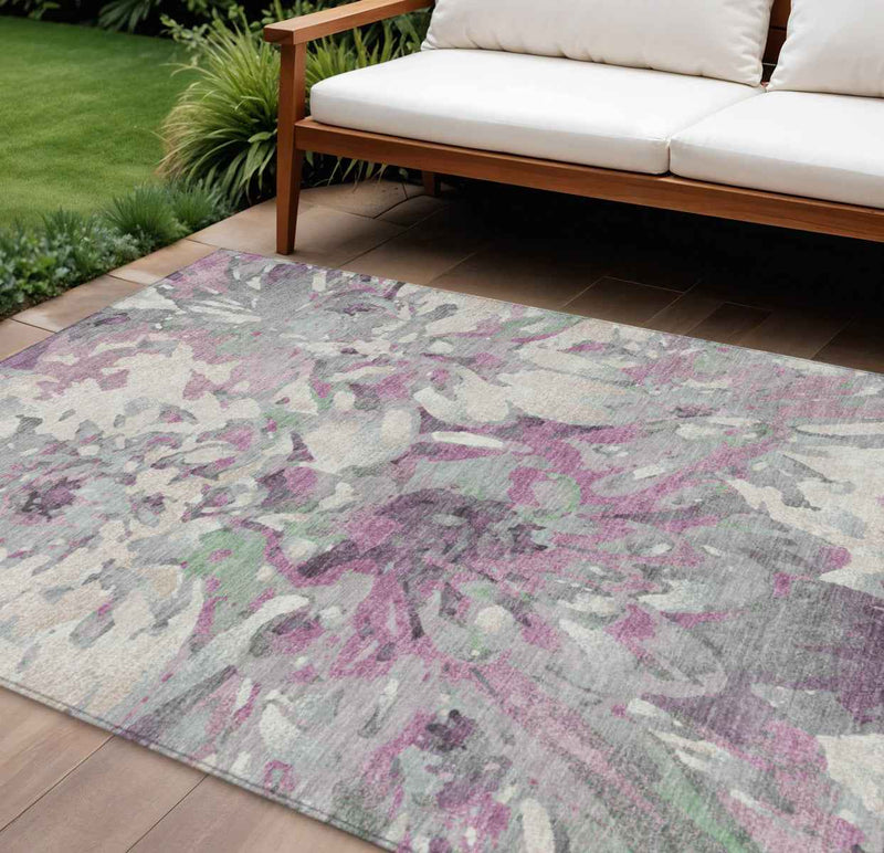 8' X 10' Blush Ivory And Gray Floral Washable Indoor Outdoor Area Rug