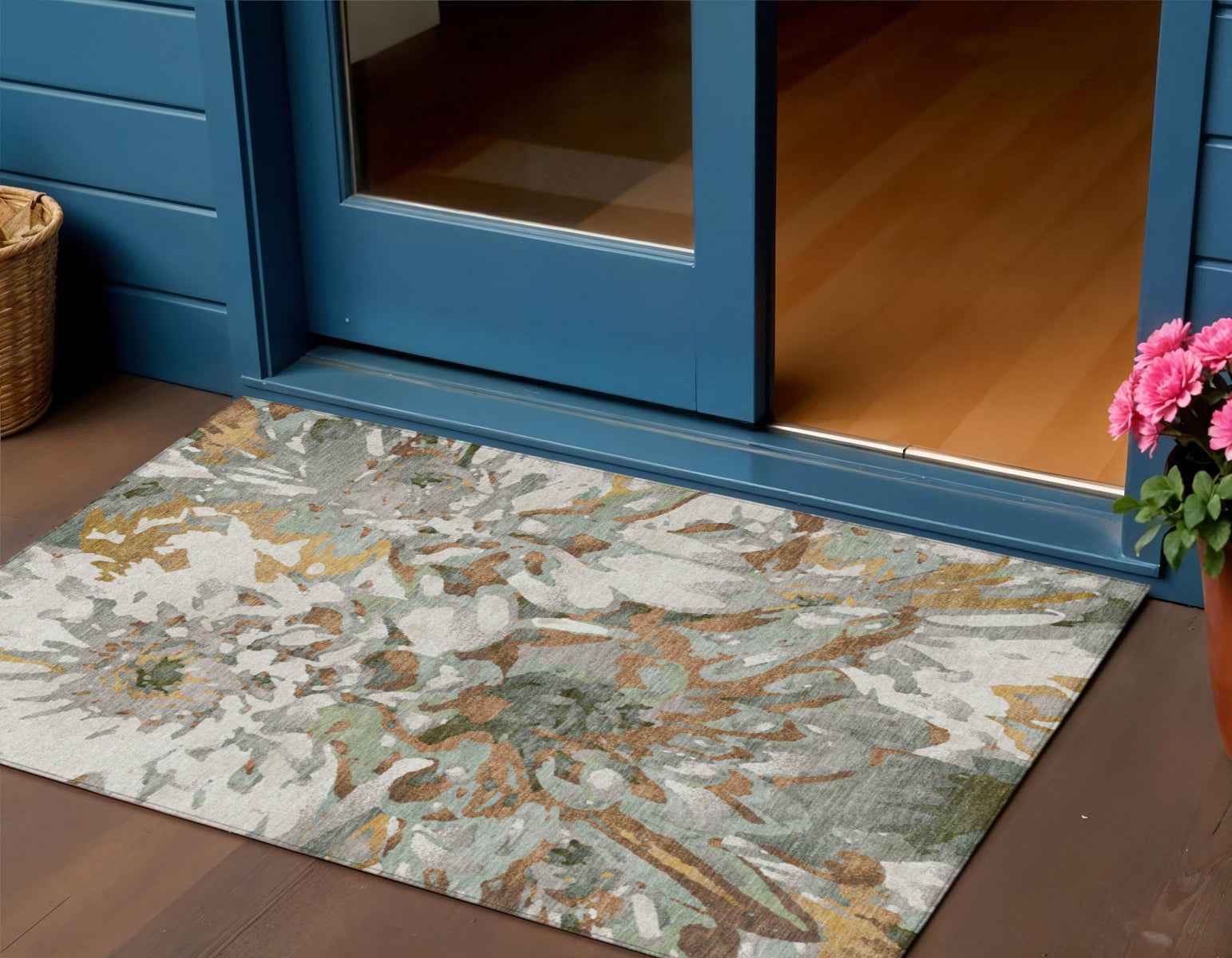 3' X 5' Copper Gray And Ivory Floral Washable Indoor Outdoor Area Rug