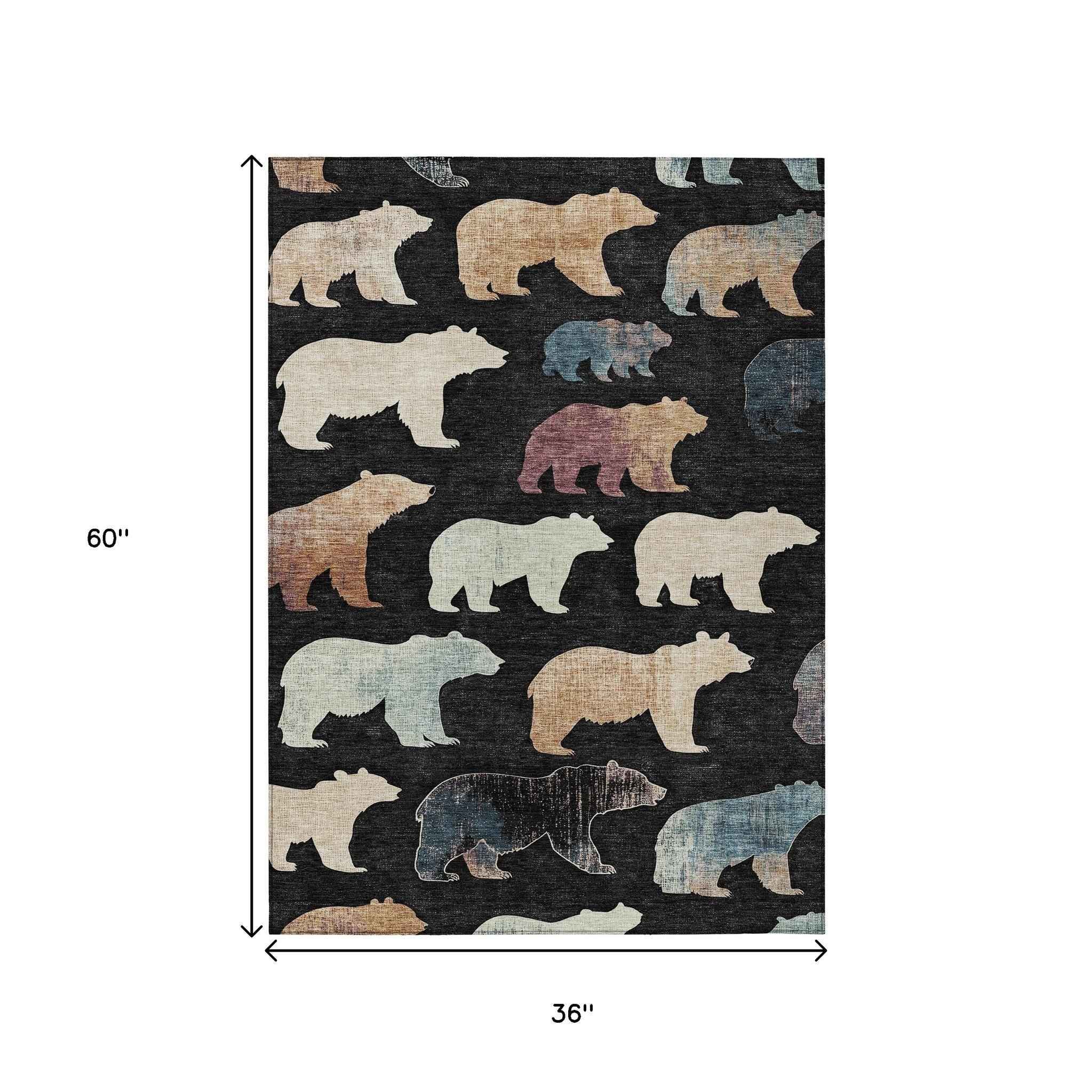 3' X 5' Black Ivory And Brown Animal Print Washable Indoor Outdoor Area Rug