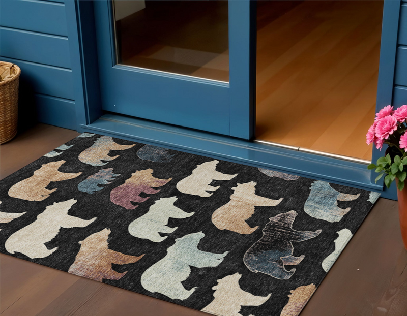 3' X 5' Black Ivory And Brown Animal Print Washable Indoor Outdoor Area Rug