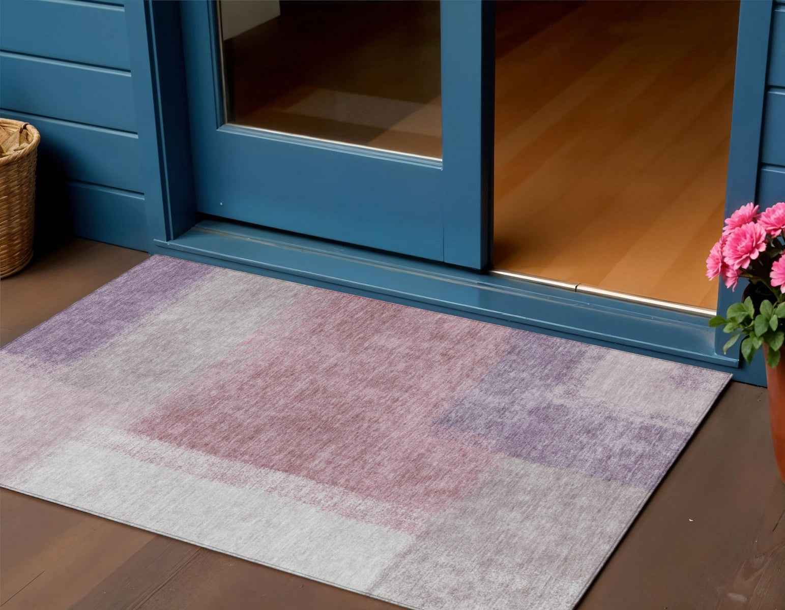 3' X 5' Blush Ivory And Gray Abstract Washable Indoor Outdoor Area Rug