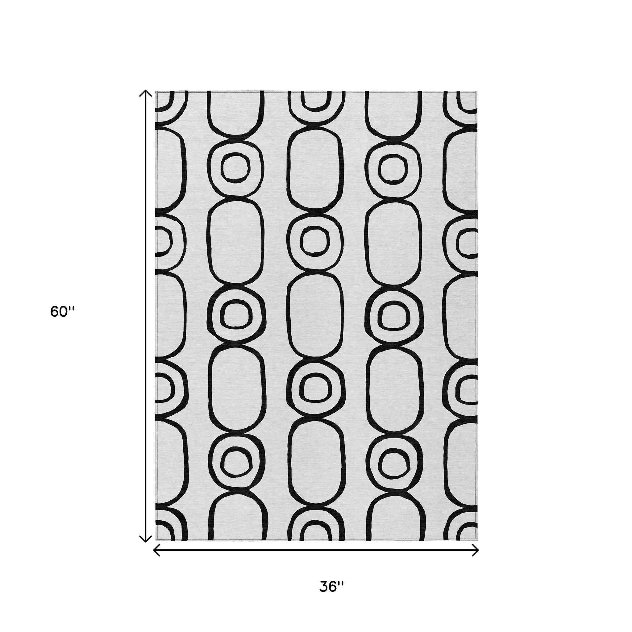 3' X 5' White And Black Geometric Washable Indoor Outdoor Area Rug