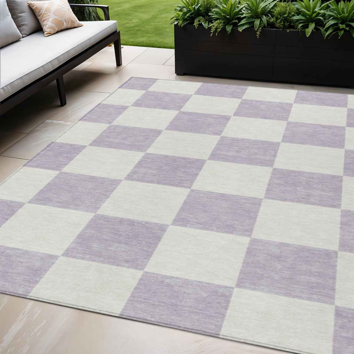 5' X 8' Lavender And Ivory Geometric Washable Indoor Outdoor Area Rug