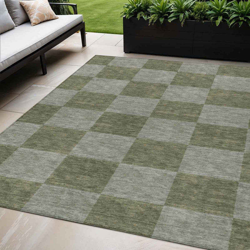 5' X 8' Olive Green And Gray Geometric Washable Indoor Outdoor Area Rug