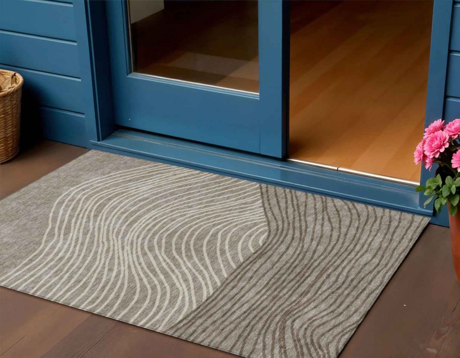 3' X 5' Taupe Beige And Brown Striped Washable Indoor Outdoor Area Rug
