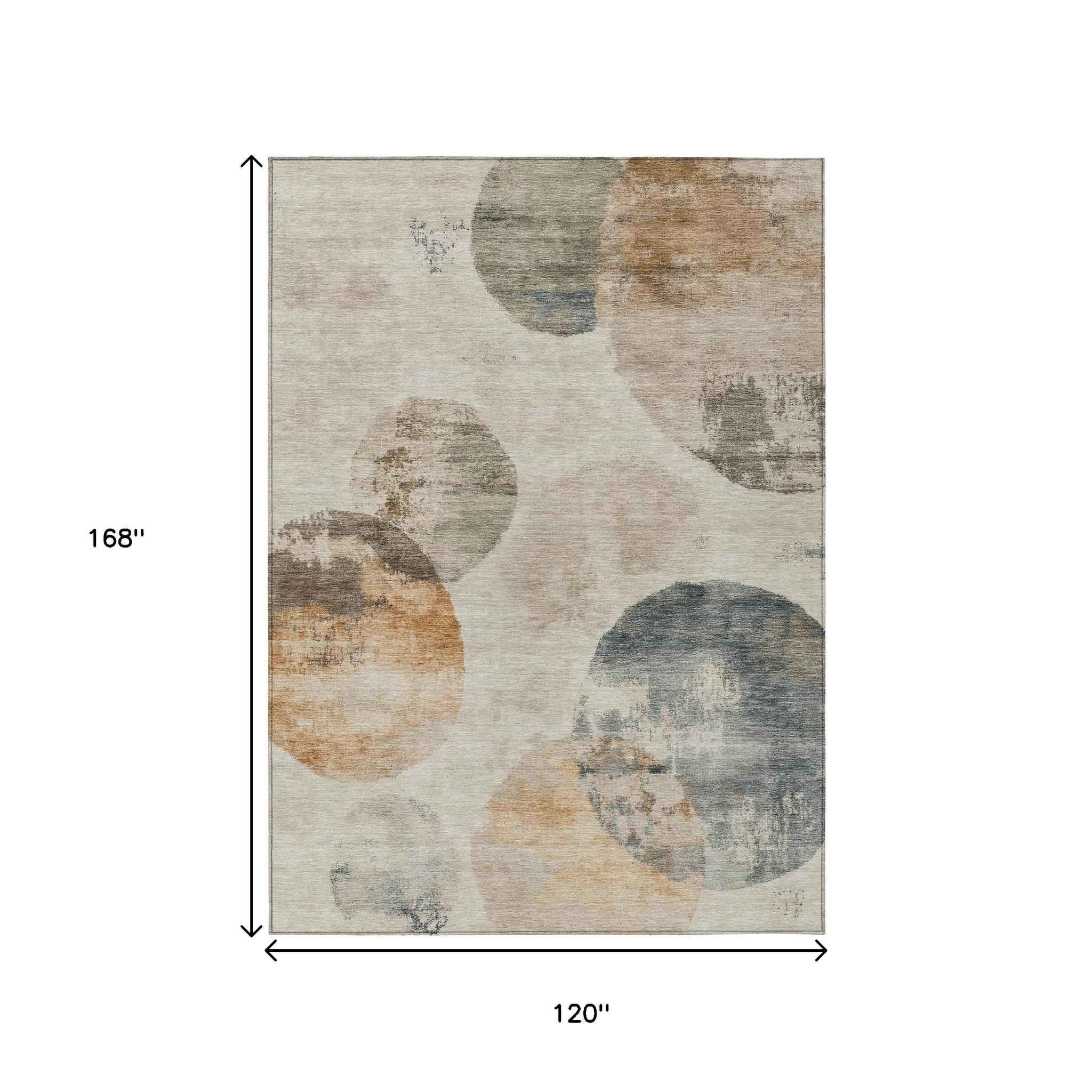 10' X 14' Beige Khaki And Ivory Abstract Washable Indoor Outdoor Area Rug