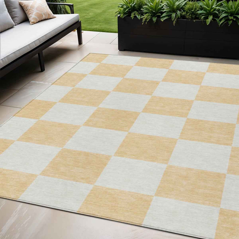 5' X 8' Peach And Beige Geometric Washable Indoor Outdoor Area Rug