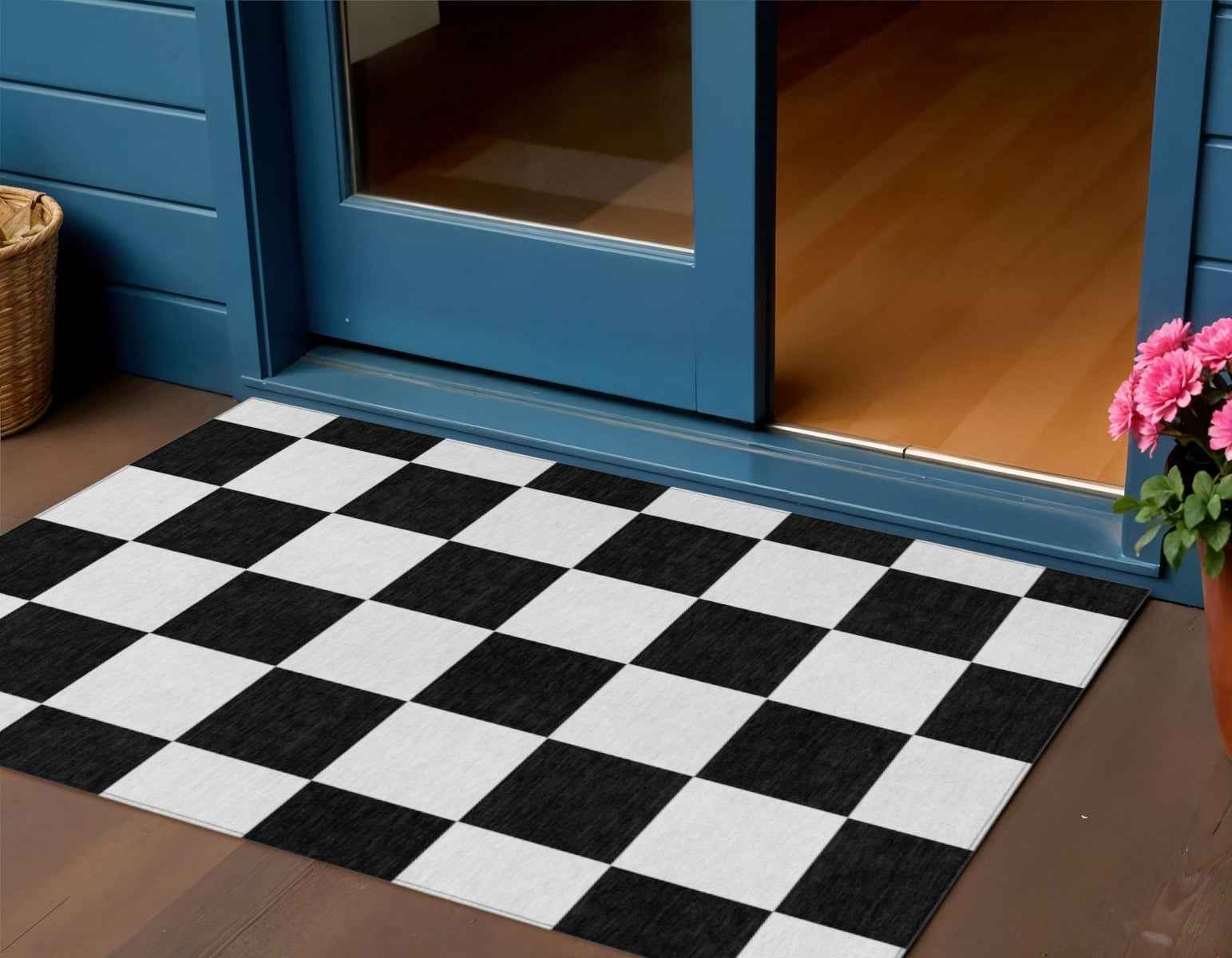 3' X 5' Black And White Geometric Washable Indoor Outdoor Area Rug