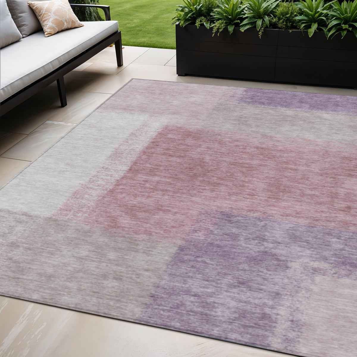 5' X 8' Blush Ivory And Gray Abstract Washable Indoor Outdoor Area Rug